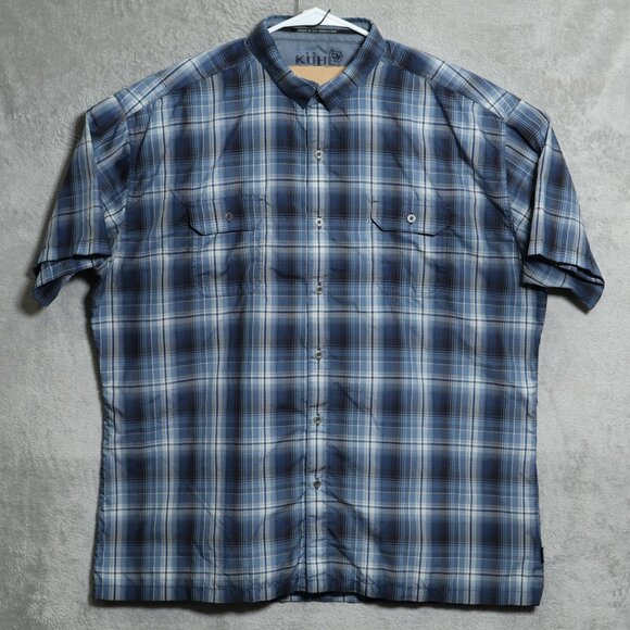 Kuhl Eluxur Shirt Mens 2XL Blue‎ Plaid Short Sleeve Outdoor Hiking Performance - Picture 1 of 12